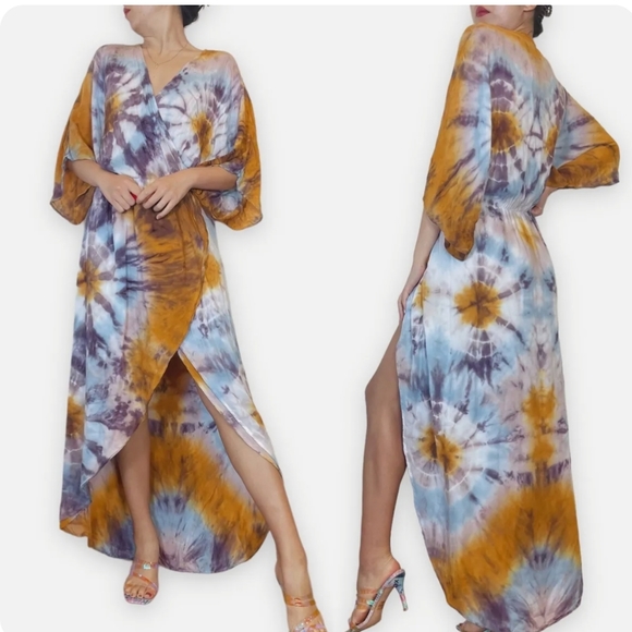 Young fabulous & broke hi-lo mock wrap dress tie-dye - Picture 1 of 8